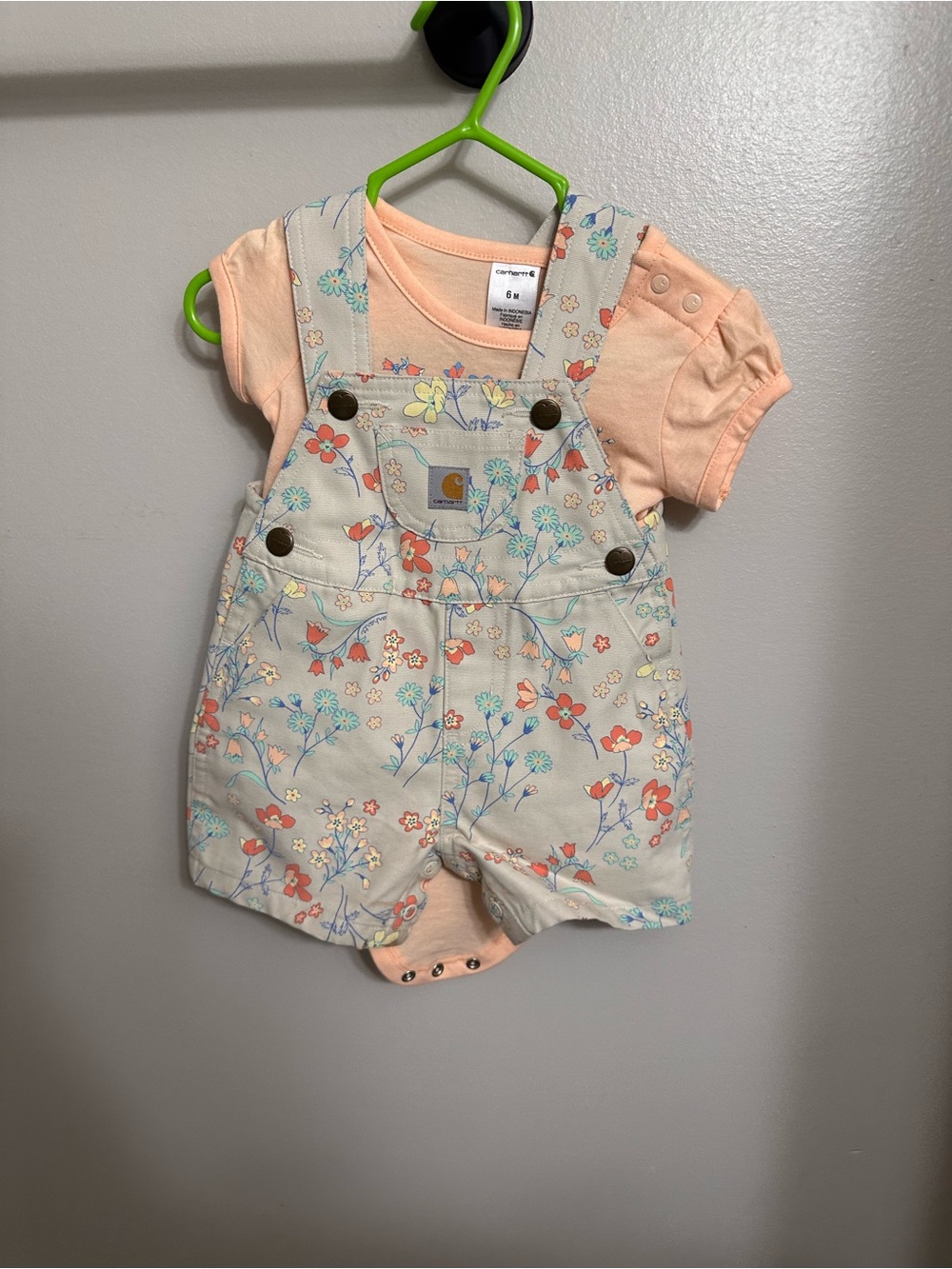 Carhartt Floral Overalls with Peach Bodysuit - Peach/Floral